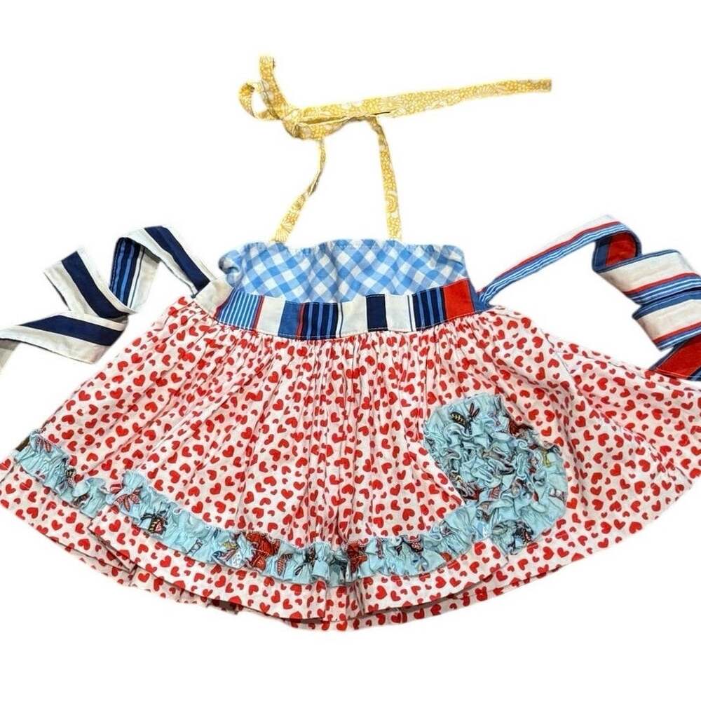 Matilda Jane Platinum Ellie Tunic Top Sz 2 Red White Blue Hearts Gingham Ruffle